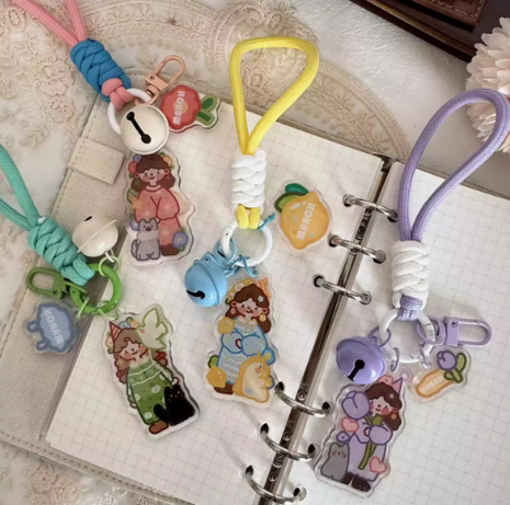 Custom Rope Lanyard With Bell Acrylic Keychains